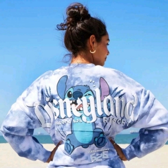 Disneyland Resort Tops - Disneyland Lilo & Stitch Blue White Tie Dye Long Sleeve Spirit Jersey Small
